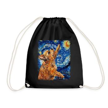 Brussels Griffon Dog Starry Night Painting - Drawstring Bag - black - Front