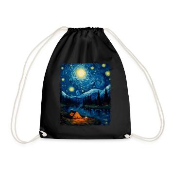 Camping Camper Tent Starry Night Painting - Drawstring Bag - black - Front