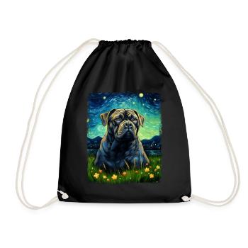 Cane Corso Dog Starry Night Painting - Drawstring Bag - black - Front