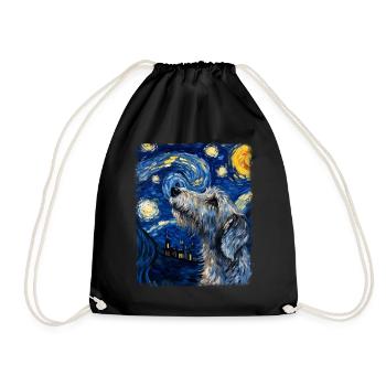 Irish Wolfhound Dog Starry Night Painting - Drawstring Bag - black - Front