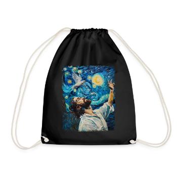 Jésus Colombe Blanche Chrétien Nuit étoilée Peinture - Sac de sport léger - noir - Devant