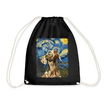 Weimaraner Dog Starry Night Painting - Drawstring Bag - black - Front
