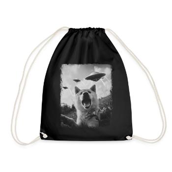 Akita Dog UFO Alien Alien Selfie - Drawstring Bag - black - Front