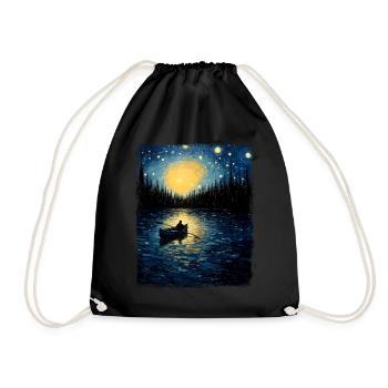 Canoeing Canoe Paddling Boat Starry Night Painting - Drawstring Bag - black - Front
