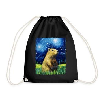 Capybara Capibara Starry Night Painting - Drawstring Bag - black - Front