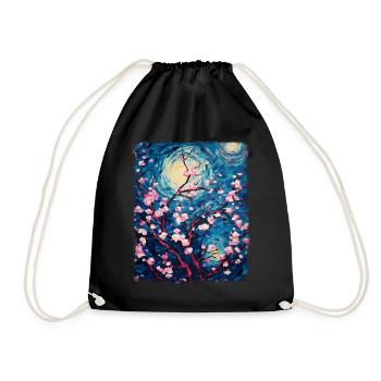 fleurs de cerisier fleur japonaise peinture nuit étoilée - Sac de sport léger - noir - Devant