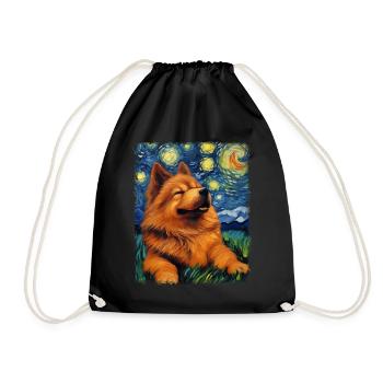 Chow Chow Dog Starry Night Painting - Drawstring Bag - black - Front