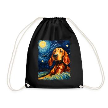 Coonhound Dog Starry Night Painting - Drawstring Bag - black - Front