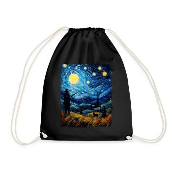 Coyote Hunt Coyote Hunter Starry Night Painting - Drawstring Bag - black - Front