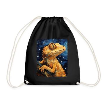 Crested Lizard Starry Night Painting - Drawstring Bag - black - Front