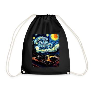 Dj Disc Jockey Turntable Starry Night Painting - Drawstring Bag - black - Front