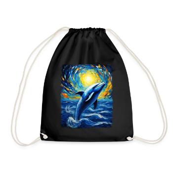 Dolphin Sea Animal Starry Night Painting - Drawstring Bag - black - Front