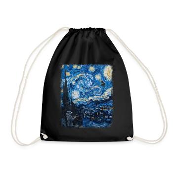 Pigeon Hunt Pigeon Hunter Starry Night Painting - Drawstring Bag - black - Front