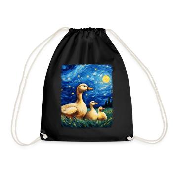 Ducks Birds Starry Night Painting - Drawstring Bag - black - Front