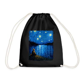 Fishing Fisherman Fisherman Starry Night Painting - Drawstring Bag - black - Front
