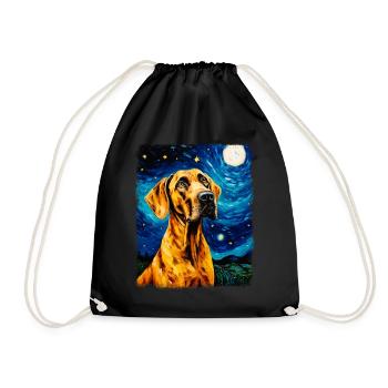 Great Dane Dog Starry Night Painting - Drawstring Bag - black - Front