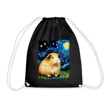 Guinea Pig Pet Starry Night Painting - Drawstring Bag - black - Front