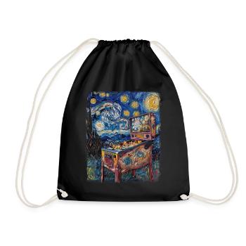 Pinball Arcade Game Machine Starry Night Painting - Drawstring Bag - black - Front