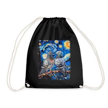 Dove Birds Starry Night Painting - Drawstring Bag - black - Front