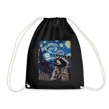 Raccoon Possum Street Cat Starry Night Painting - Drawstring Bag - black - Front