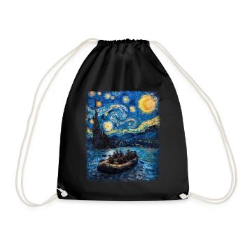 Rafting Rivière Paddle Nuit étoilée Peinture - Sac de sport léger - noir - Devant