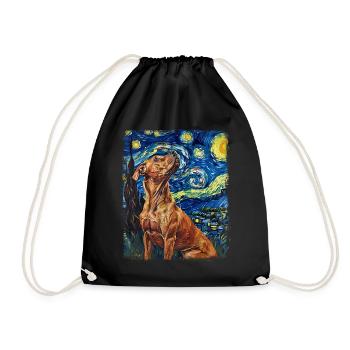 Rhodesian Ridgeback Dog Starry Night Painting - Drawstring Bag - black - Front
