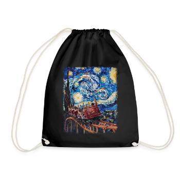 Montagnes russes, parc d’attractions, Nuit étoilée, Peinture - Sac de sport léger - noir - Devant