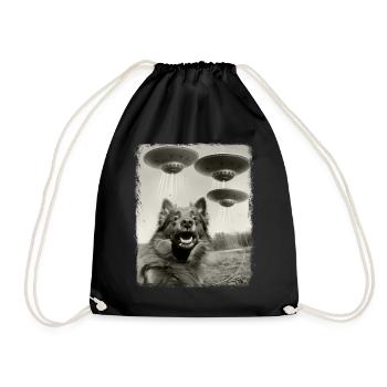 Keeshond Dog UFO Alien Alien Selfie - Drawstring Bag - black - Front
