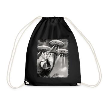 Macaw Parrot Bird UFO Alien Alien Selfie - Drawstring Bag - black - Front
