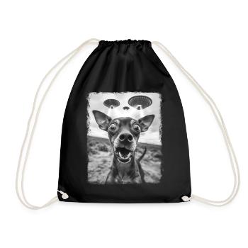 Miniature Pinscher Dog UFO Alien Alien Selfie - Drawstring Bag - black - Front