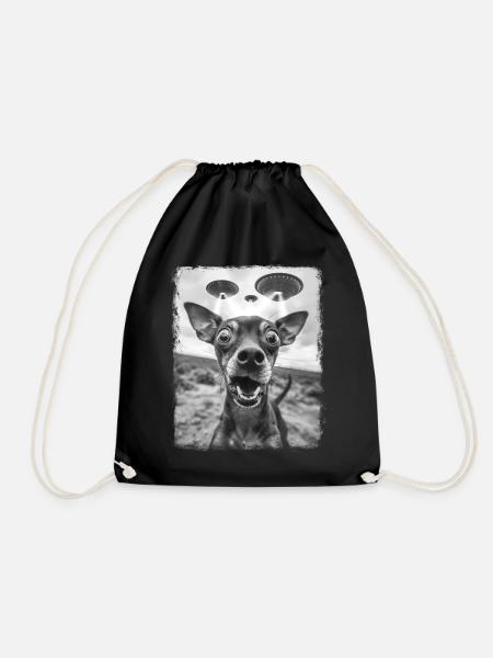 Zwergpinscher Hund UFO Alien Außerirdischer Selfie - Turnbeutel - Schwarz