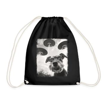 Miniature Schnauzer Dog UFO Alien Alien Selfi - Drawstring Bag - black - Front