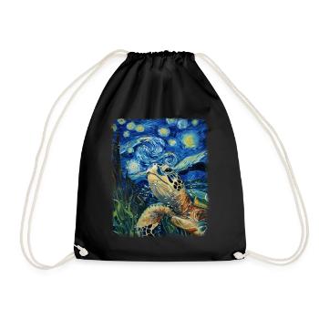 Sea Turtle Ocean Starry Night Painting - Drawstring Bag - black - Front