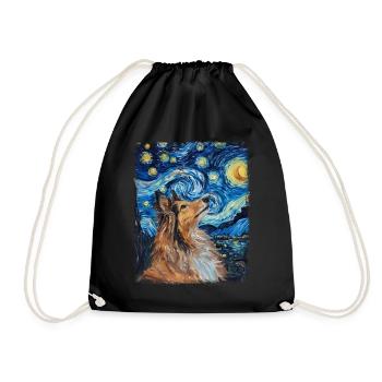 Shetland Sheepdogs Dog Starry Night Painting - Drawstring Bag - black - Front
