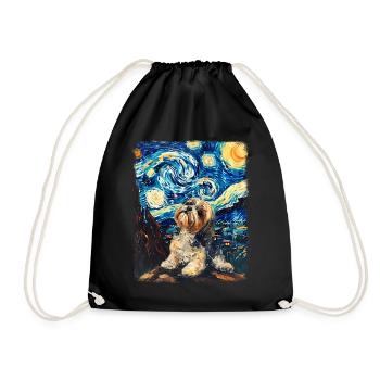 Shih Tzu Dog Starry Night Painting - Drawstring Bag - black - Front