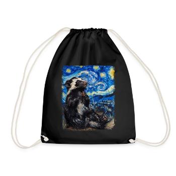 Skunk Weasel Starry Night Painting - Drawstring Bag - black - Front