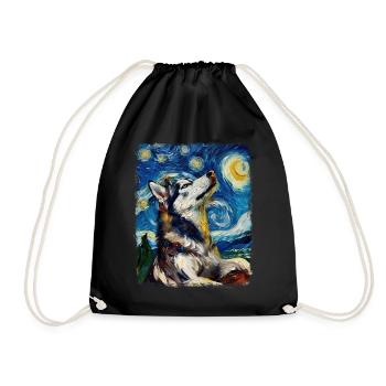 Chien husky sibérien Peinture de nuit étoilée - Sac de sport léger - noir - Devant
