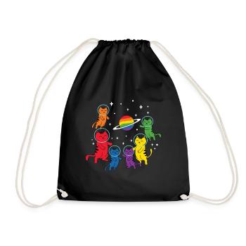 LGBT Cat Astronaut Transgender Rainbow Gay Pride L - Turnbeutel - Schwarz - Vorne