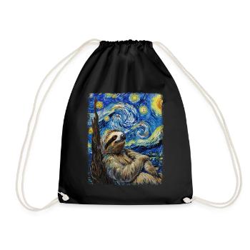 Sloth Lazy Starry Night Painting - Drawstring Bag - black - Front