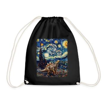 Stegosaurus Dinosaur Starry Night Painting - Drawstring Bag - black - Front
