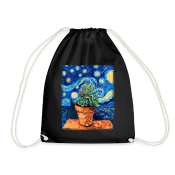 Succulent Cactus Plant Starry Night Painting - Drawstring Bag - black - Front