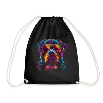 Rottweiler Hund Sonnenbrille Popart - Turnbeutel - Schwarz - Vorne
