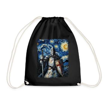 Templar Knight Cross Starry Night Painting - Drawstring Bag - black - Front