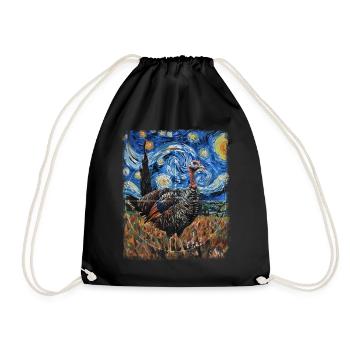 Turkey Hunting Turkey Hunter Starry Night Painting - Drawstring Bag - black - Front