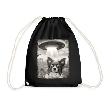 Papillon Dog UFO Alien Alien Selfie - Drawstring Bag - black - Front