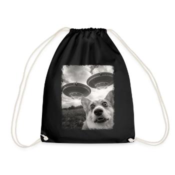 Pembroke Corgi Dog UFO Alien Alien Selfi - Drawstring Bag - black - Front