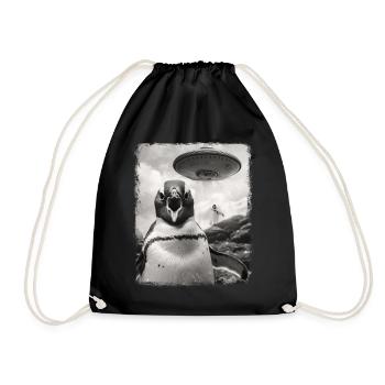 Penguin Penguins UFO Alien Alien Selfie - Drawstring Bag - black - Front