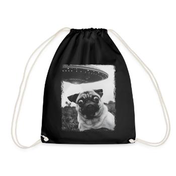 Pug Dog UFO Alien Alien Selfie - Drawstring Bag - black - Front