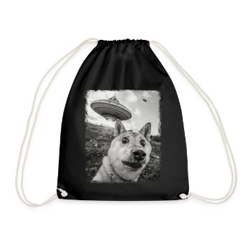 Shiba Inu Dog UFO Alien Alien Selfie - Drawstring Bag - black - Front