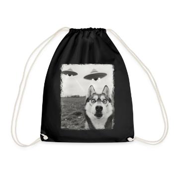Siberian Husky Dog UFO Alien Alien Selfi - Drawstring Bag - black - Front